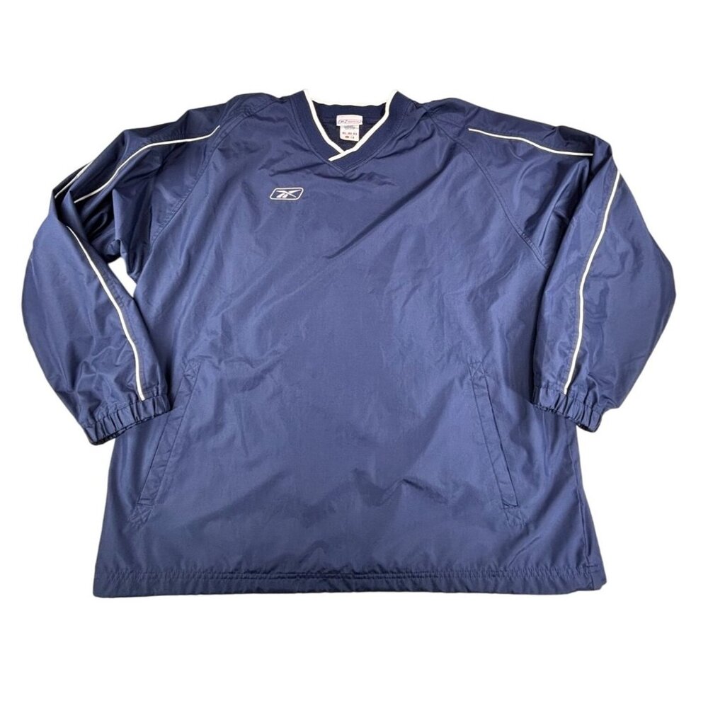 Reebok Pullover Windbreaker Mens XL Navy Blue w. Piping & Mesh Lining